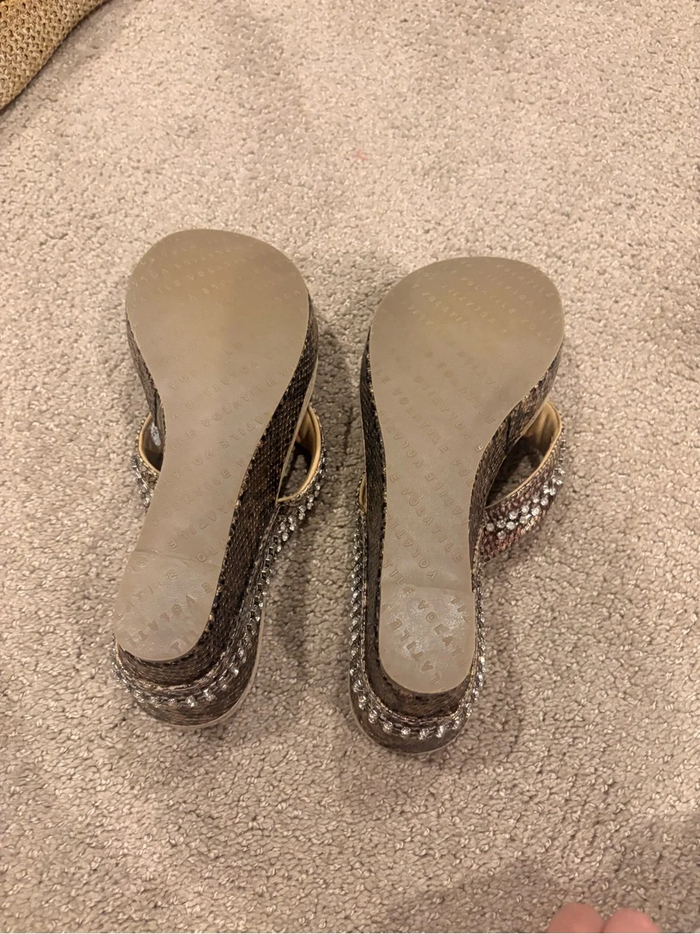 Volatile Beige Thong Sandals with Sparkling Multi-Tone Straps